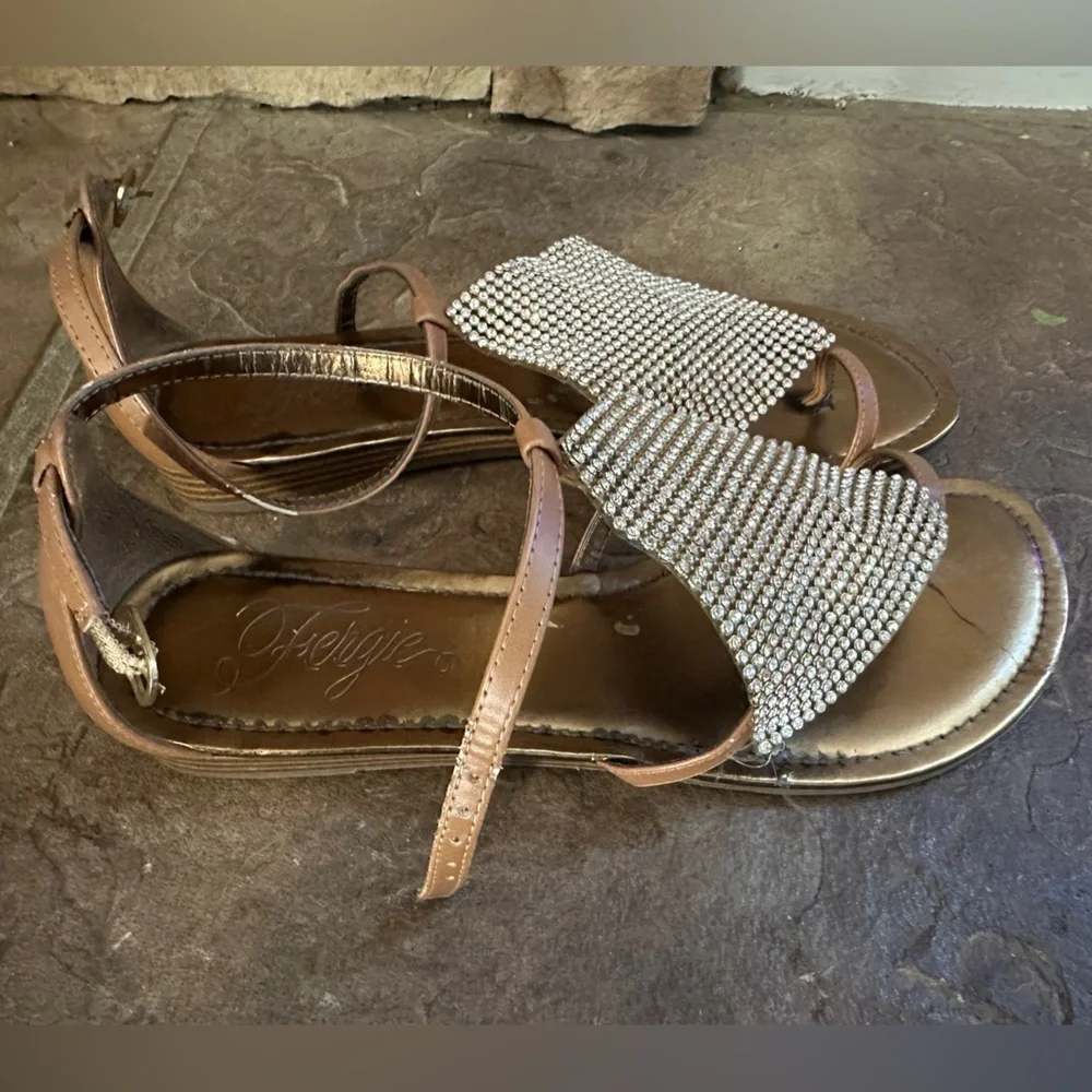 Fergie Flat Rhinestone Diamond Patch Sandals, Tan 9